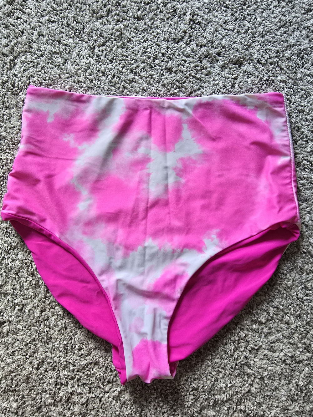 High-Waist Tie-Dye Bikini Bottoms in Hot Pink and Light Pink